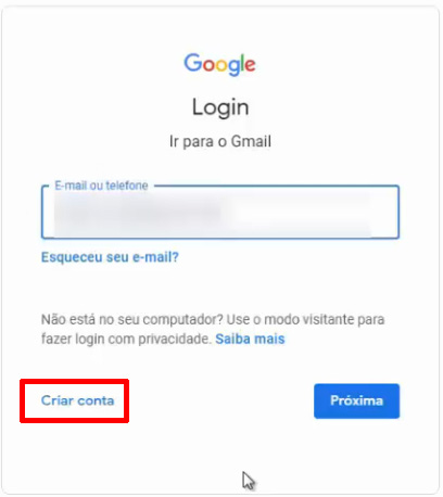 Abrir conta no Gmail